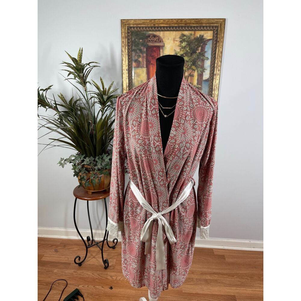 Linea Donatella Robe Womens S/M Pink Patterned Long Sleeve Romantic Loungewear